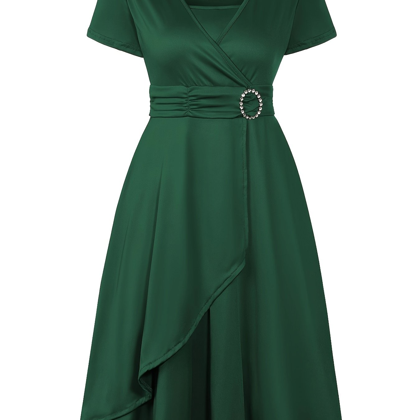 Elegant  V-Neck Asymmetrical Ruffled Midi Dress