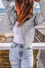 Load image into Gallery viewer, Gray Quilted Pocketed Zip Up Cropped Jacket
