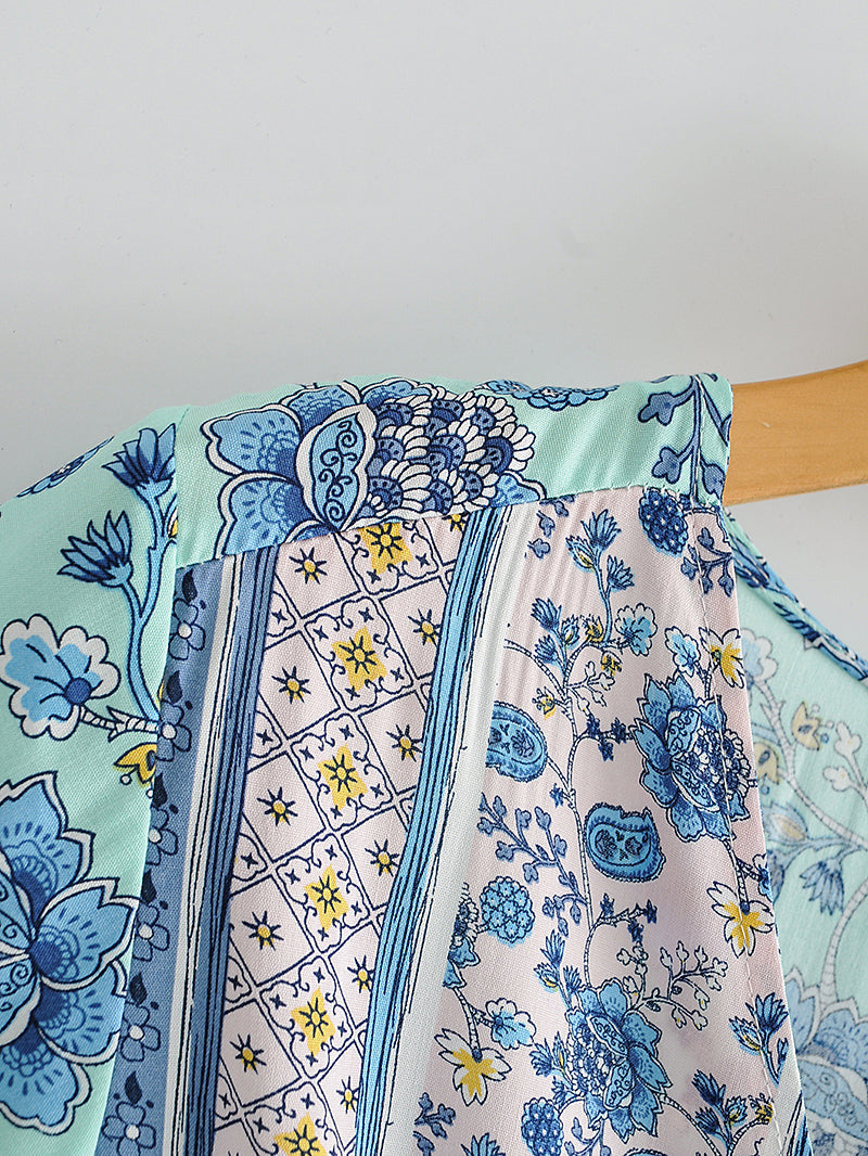 Blue Floral Print Mini Dress Sundress