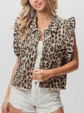 Load image into Gallery viewer, Distressed Ruffled Sleeves Denim Vest Button Down Frayed Hem Jean Jacket
