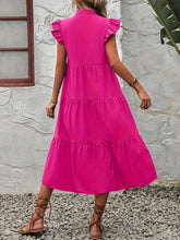 Load image into Gallery viewer, Loose V Neck Ruffle Sleeve Tiered Midi Dress
