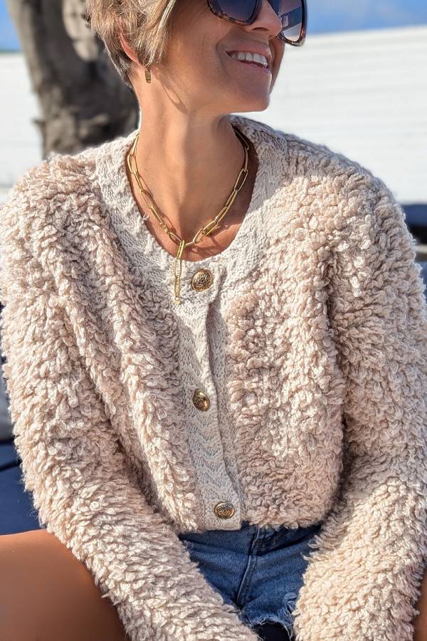 Beige Button Knit Cardigan