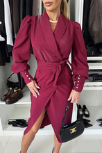 Load image into Gallery viewer, Elegant Long Buttons Sleeves V Neck Wrap Midi Dress
