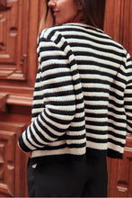 Load image into Gallery viewer, Black Contrast Striped Print Button Up Cardigan
