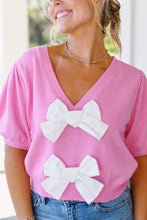 Load image into Gallery viewer, V-Neck Short-Sleeved Double Bow Sweater
