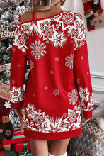 Load image into Gallery viewer, Christmas Snowflake Cold Shoulder Loose Sweatshirt Mini Dress
