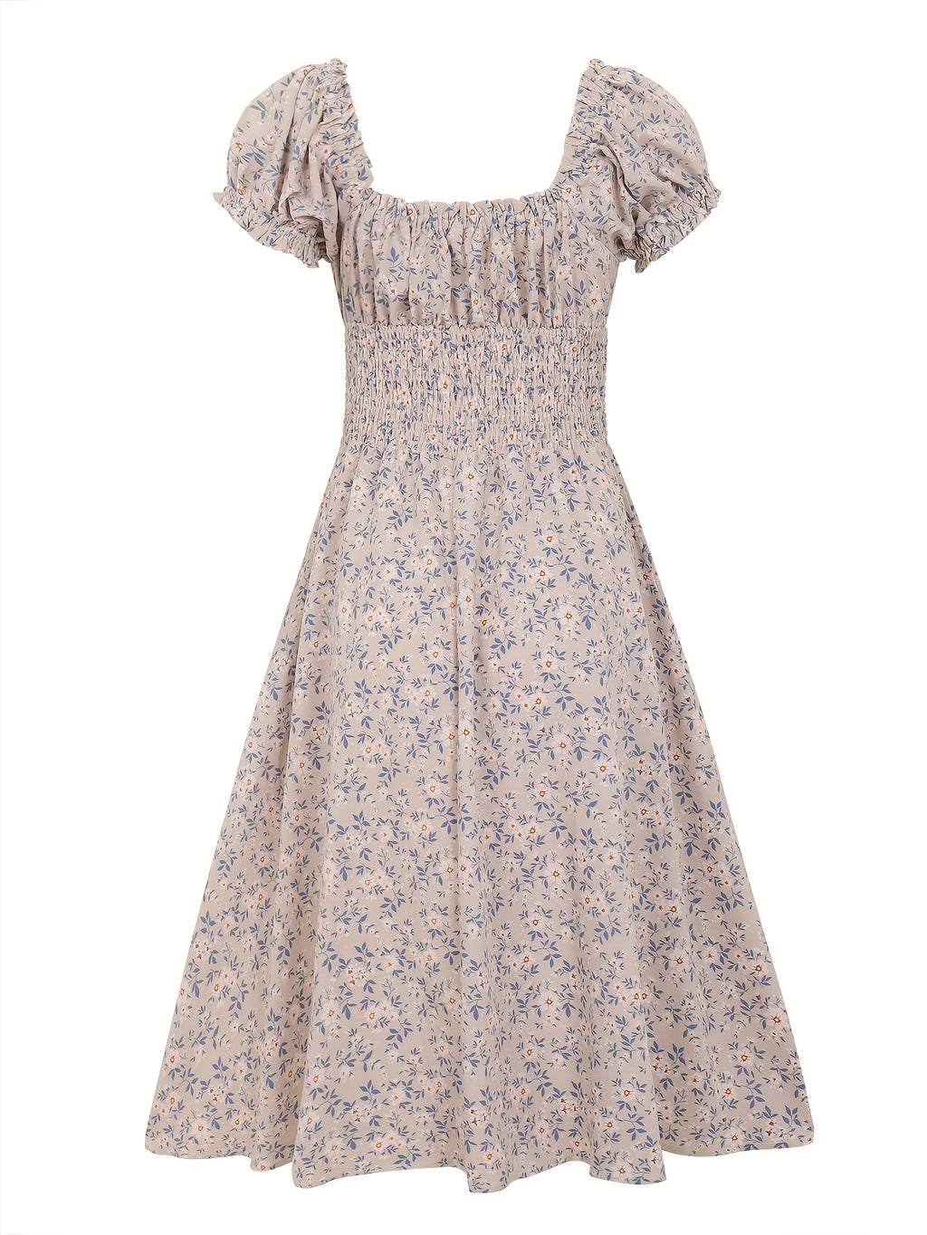 Elegant V-neck Ruched Floral Midi Dress