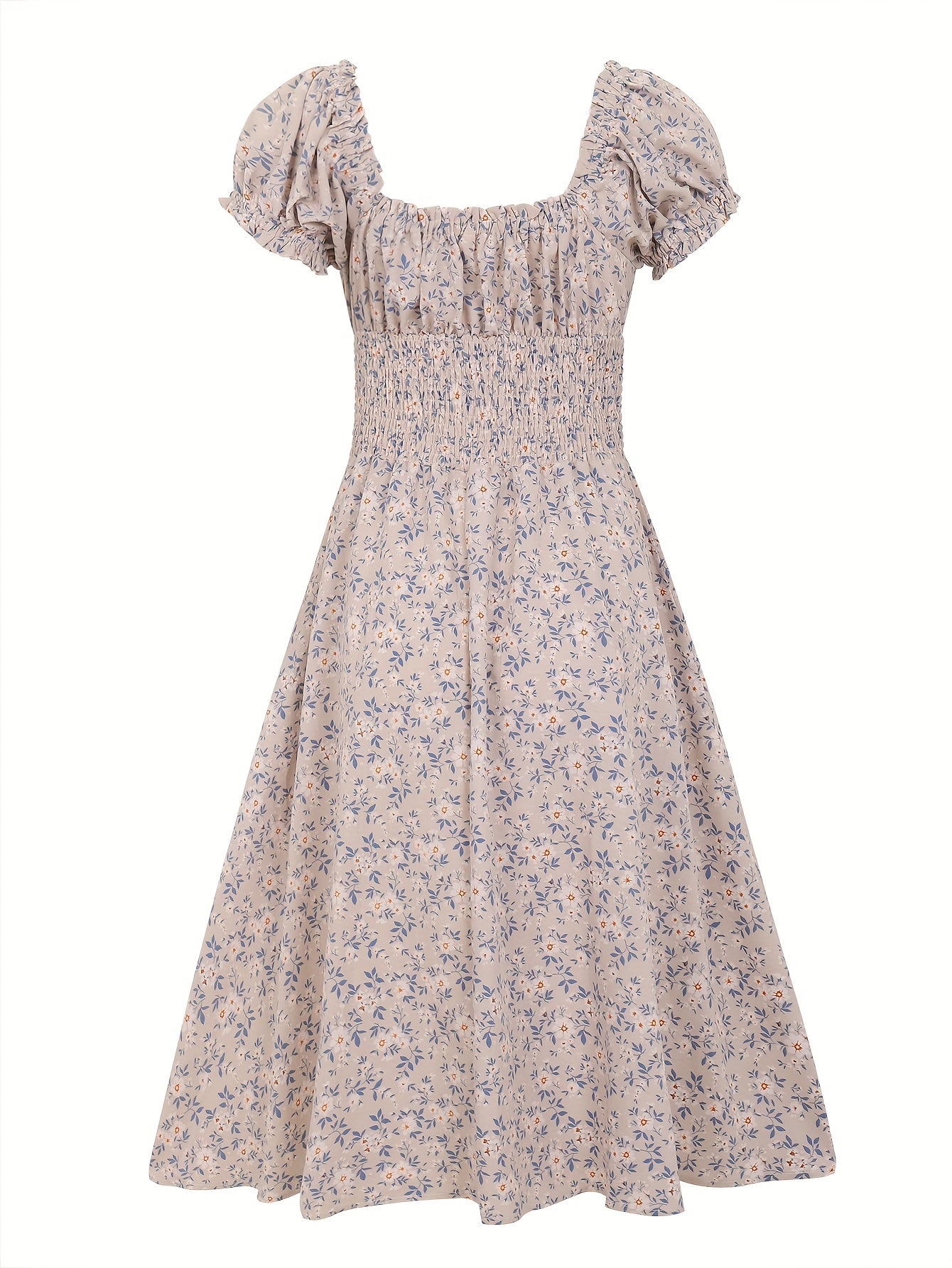 Elegant V-neck Ruched Floral Midi Dress