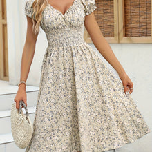 Load image into Gallery viewer, Elegant V-neck Ruched Floral Midi Dress
