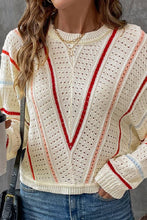 Load image into Gallery viewer, Apricot Striped Crew Neck Pullover Knit Sweater
