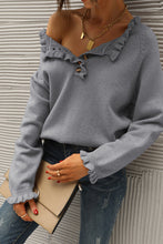 Load image into Gallery viewer, Chic Long Sleeve Button Down Ruffle Knit Pullover Sweater
