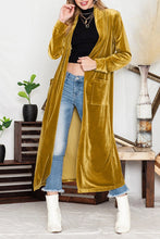 Load image into Gallery viewer, Elegant Yellow Velvet Open Front Pocket Long Coat
