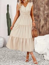 Load image into Gallery viewer, Simple Flutter Sleeves V-Neck Tiered Midi Dress
