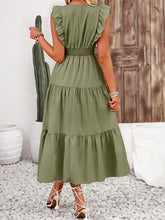 Load image into Gallery viewer, Simple Flutter Sleeves V-Neck Tiered Midi Dress
