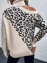 Load image into Gallery viewer, Leopard Turtleneck Cold Shoulder Long Sleeve Sweater
