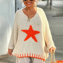 Load image into Gallery viewer, Texture Knit Star Pattern Contrast Color Loose Sweater

