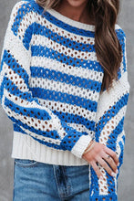 Load image into Gallery viewer, Casual Striped Hollow Crew Neck Knit Sweater
