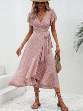 Load image into Gallery viewer, Floral Surplice Neck Tied Midi Dress
