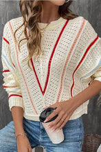 Load image into Gallery viewer, Apricot Striped Crew Neck Pullover Knit Sweater

