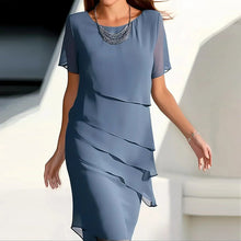 Load image into Gallery viewer, Navy Round Neck Short Sleeves Tiered Mini Dress
