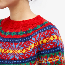 Load image into Gallery viewer, Red Jacquard Loose Pullover Crew Neck Sweater
