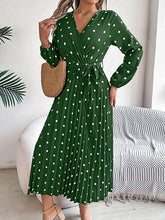 Load image into Gallery viewer, Classic V-neck Long Sleeves Polka Dots Print Midi Dress
