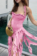Load image into Gallery viewer, Sexy Backless Ruffle Irregular Hem Halter Midi Dress
