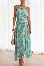 Load image into Gallery viewer, Halter Sleeveless Printed Pleated Midi Dress
