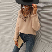 Load image into Gallery viewer, Chic Long Sleeve Button Down Ruffle Knit Pullover Sweater
