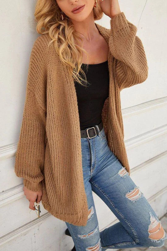 Simple Drop Shoulder Open Front Knit Oversized Sweater Cardigan