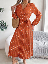 Load image into Gallery viewer, Classic V-neck Long Sleeves Polka Dots Print Midi Dress
