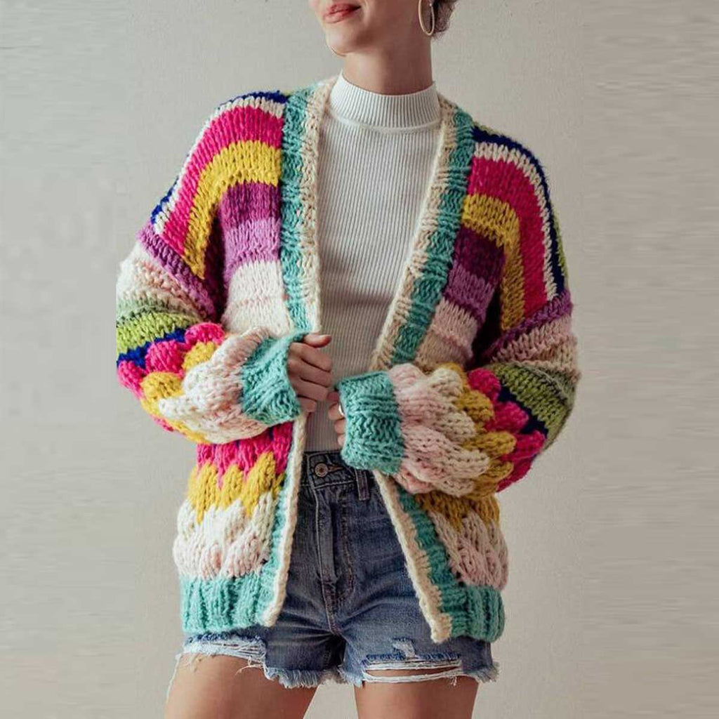 Colorful Striped Chunky Knit Cardigan Jacket