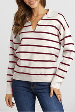 Load image into Gallery viewer, Striped Long Sleeve Polo V Neck Pullover Sweater
