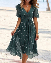 Load image into Gallery viewer, Dark Green Print Short Sleeve Midi Dress
