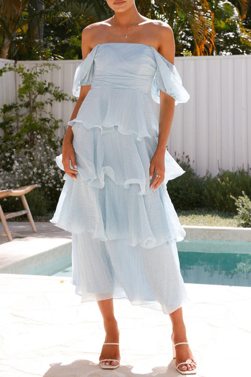 Classic Flounce Square Neck Tiered Midi Dress