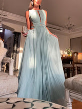 Load image into Gallery viewer, Light Blue Pleated Hollow Out Maxi Party Dress
