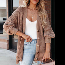 Load image into Gallery viewer, Khaki Solid Color Buttoned Down Casual Knitted Cardigan
