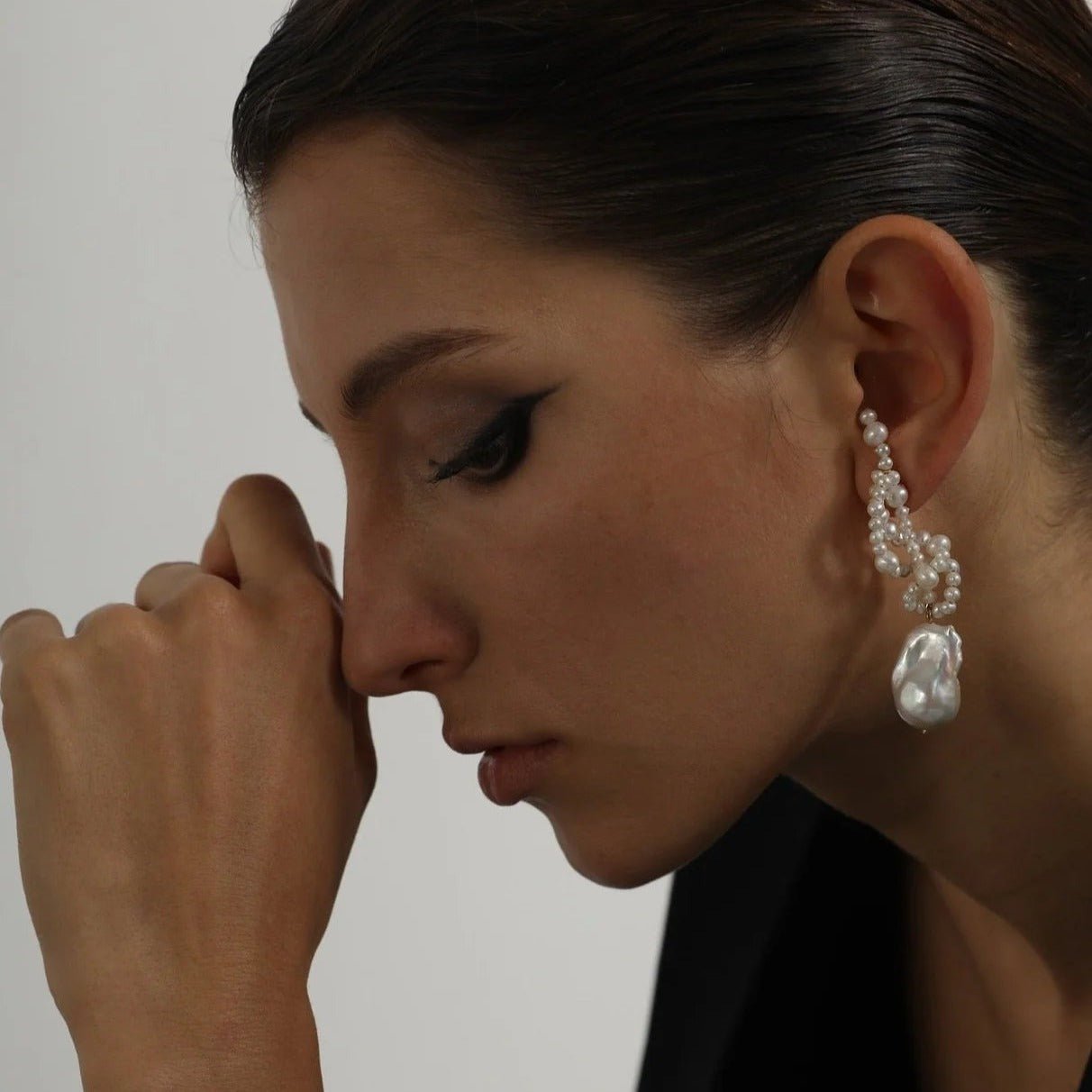 Artisan Handwoven Long Drop Earrings with Baroque Pearls