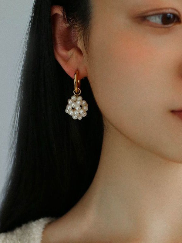 Artisan Woven Pearl Sphere Drop Earrings