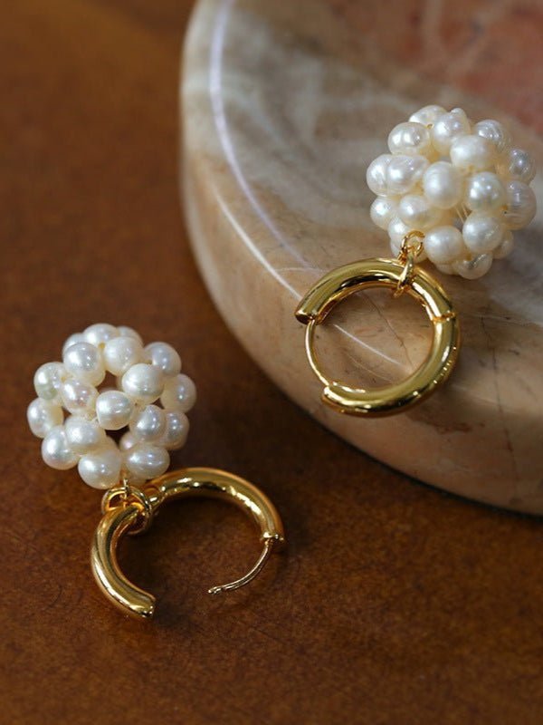 Artisan Woven Pearl Sphere Drop Earrings