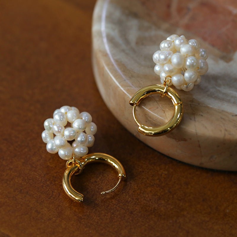 Artisan Woven Pearl Sphere Drop Earrings