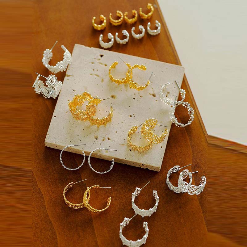 Artisanal Crochet-Inspired Huggie Earrings