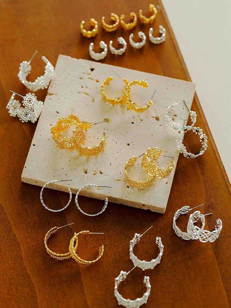 Artisanal Crochet-Inspired Huggie Earrings