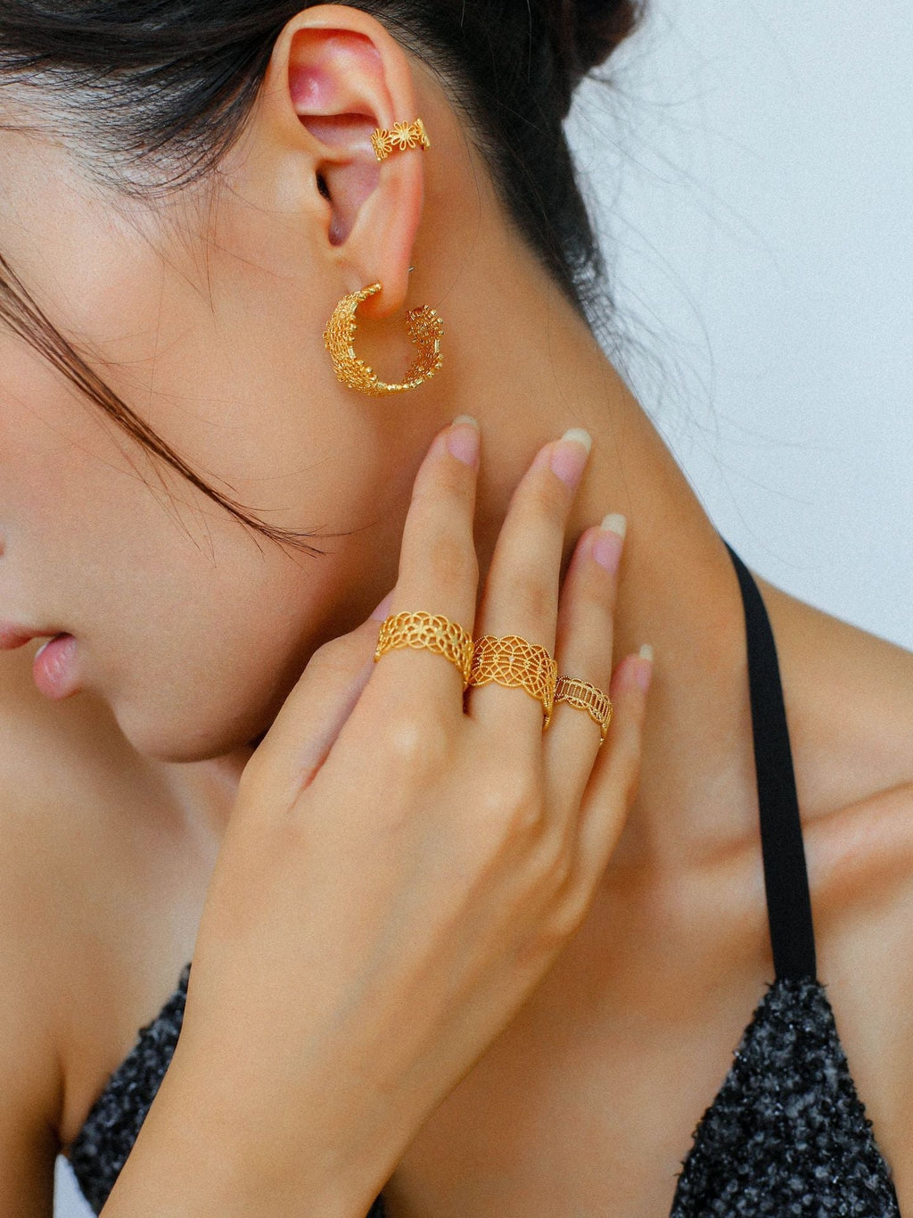 Artisanal Crochet-Inspired Huggie Earrings