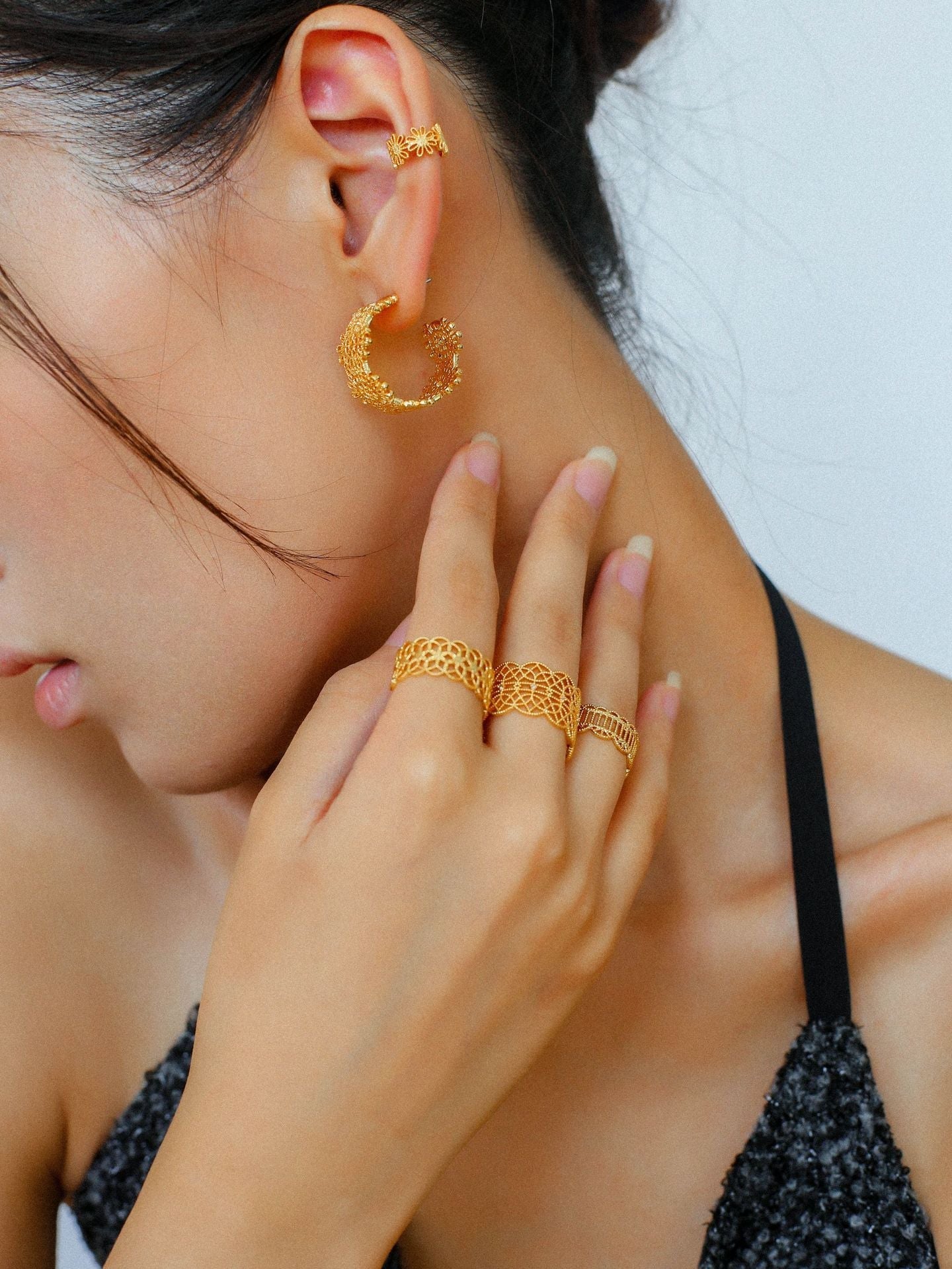 Artisanal Crochet-Inspired Huggie Earrings