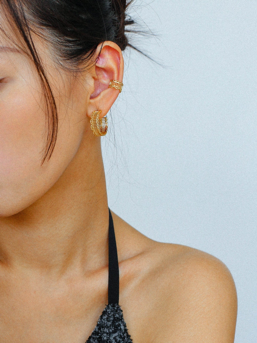 Artisanal Crochet-Inspired Huggie Earrings