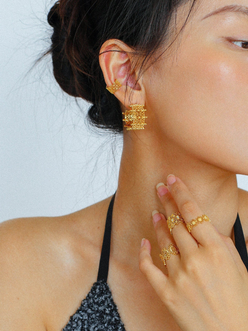 Artisanal Crochet-Inspired Huggie Earrings