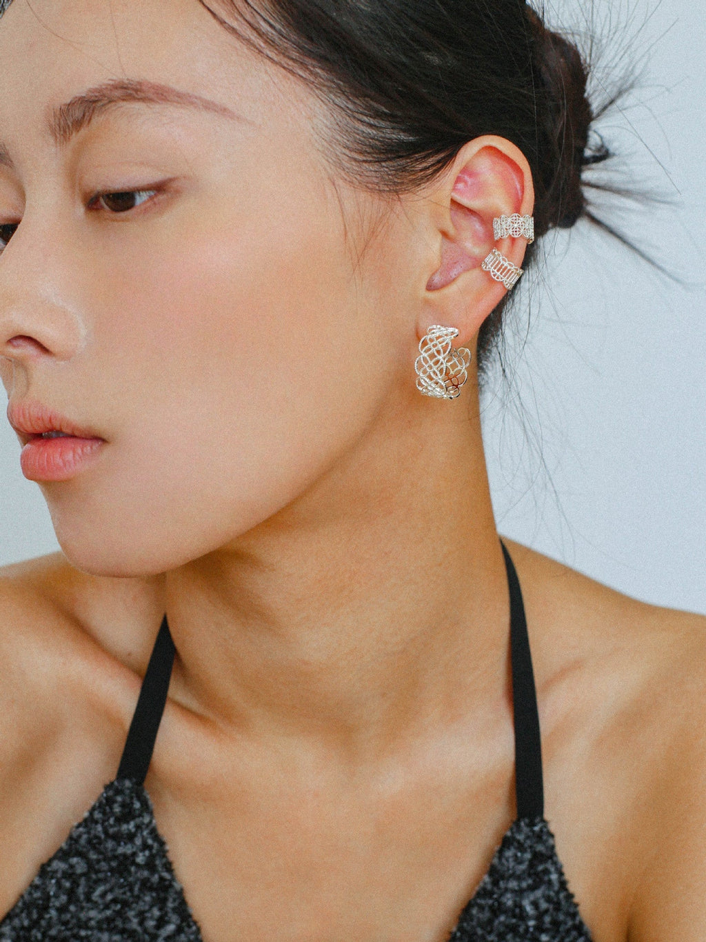 Artisanal Crochet-Inspired Huggie Earrings