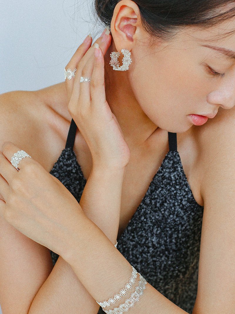 Artisanal Crochet-Inspired Huggie Earrings