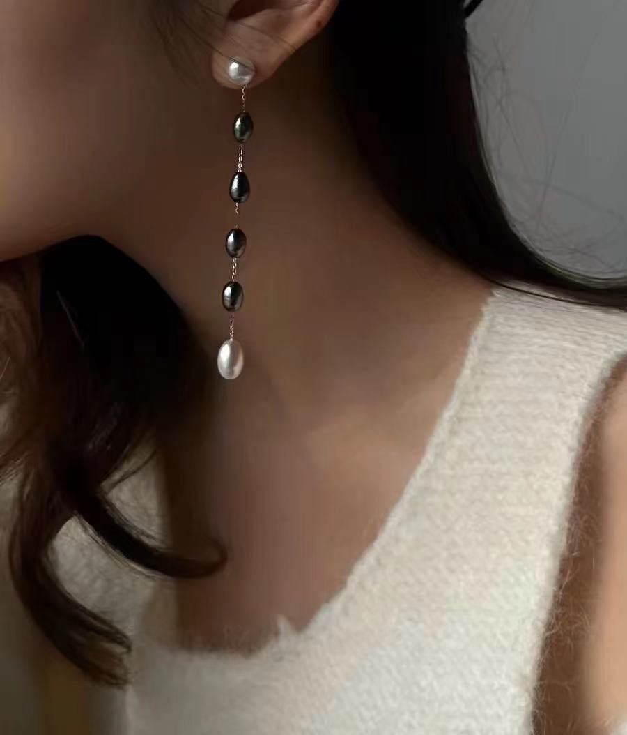 Artistic Two-Tone Long Dangle Earrings